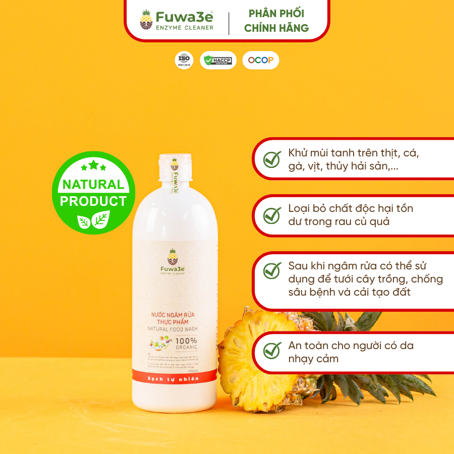 Nước ngâm rửa thực phẩm FUWA3E loại bỏ 40+ Hóa chất 1L