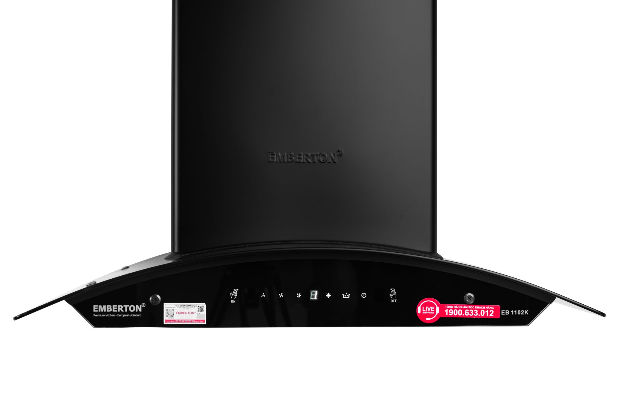 Máy hút mùi kính cong cảm ứng có khay hứng dầu Emberton EB 1102K