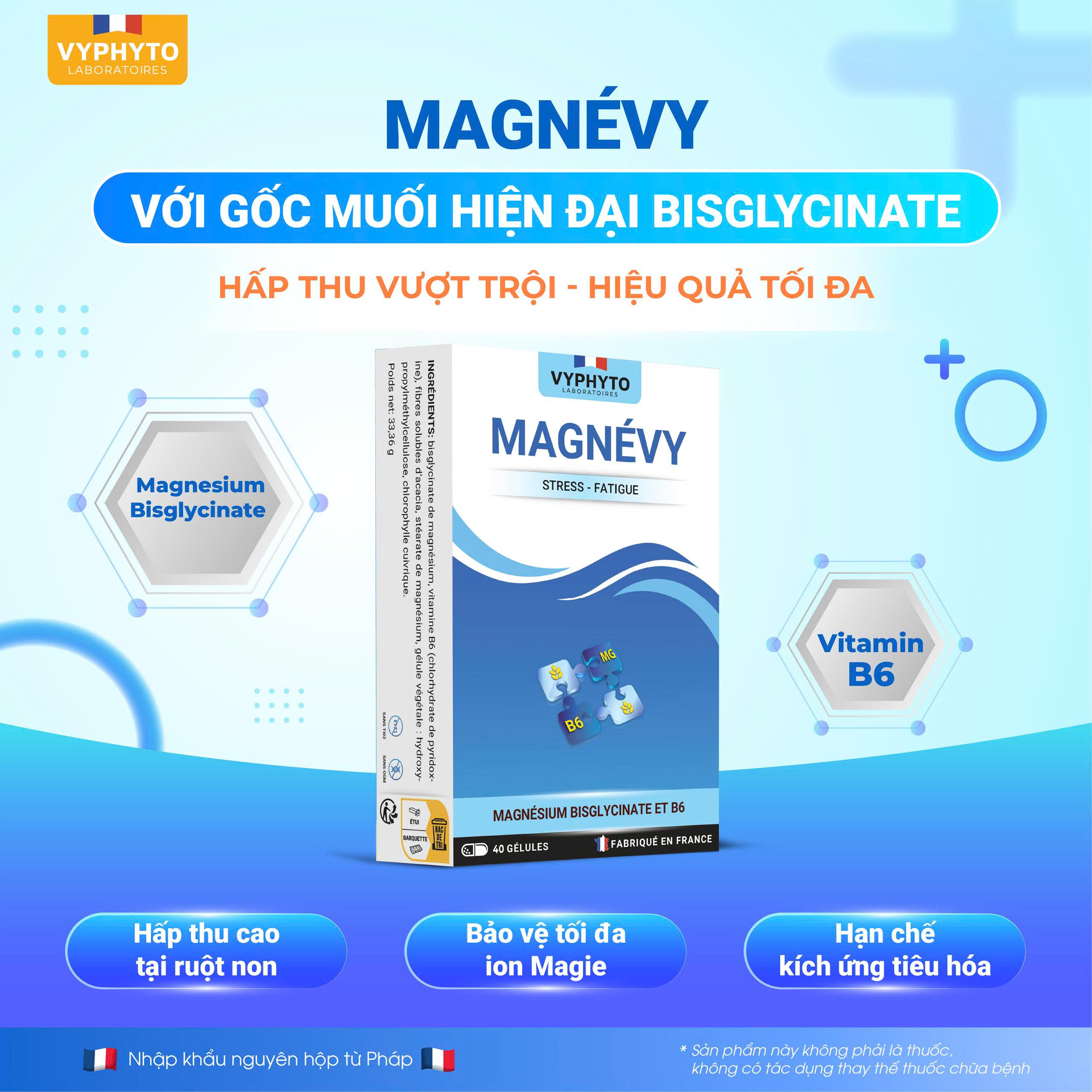 Thực phẩm bảo vệ sức khỏe MAGNÉVY hỗ trợ bổ sung magie và vitamin B6 cho cơ thể