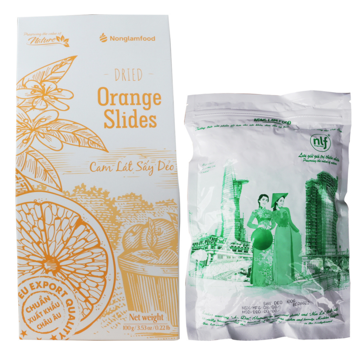 Cam lát sấy dẻo Nonglamfood – Hộp 100g