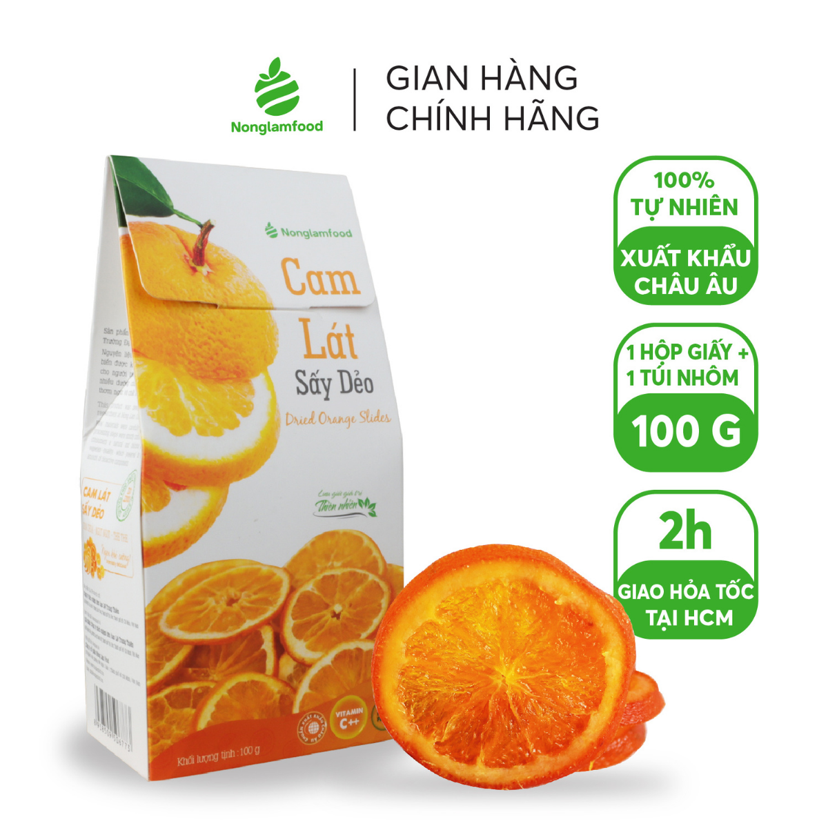 Cam lát sấy dẻo Nonglamfood – Hộp 100g