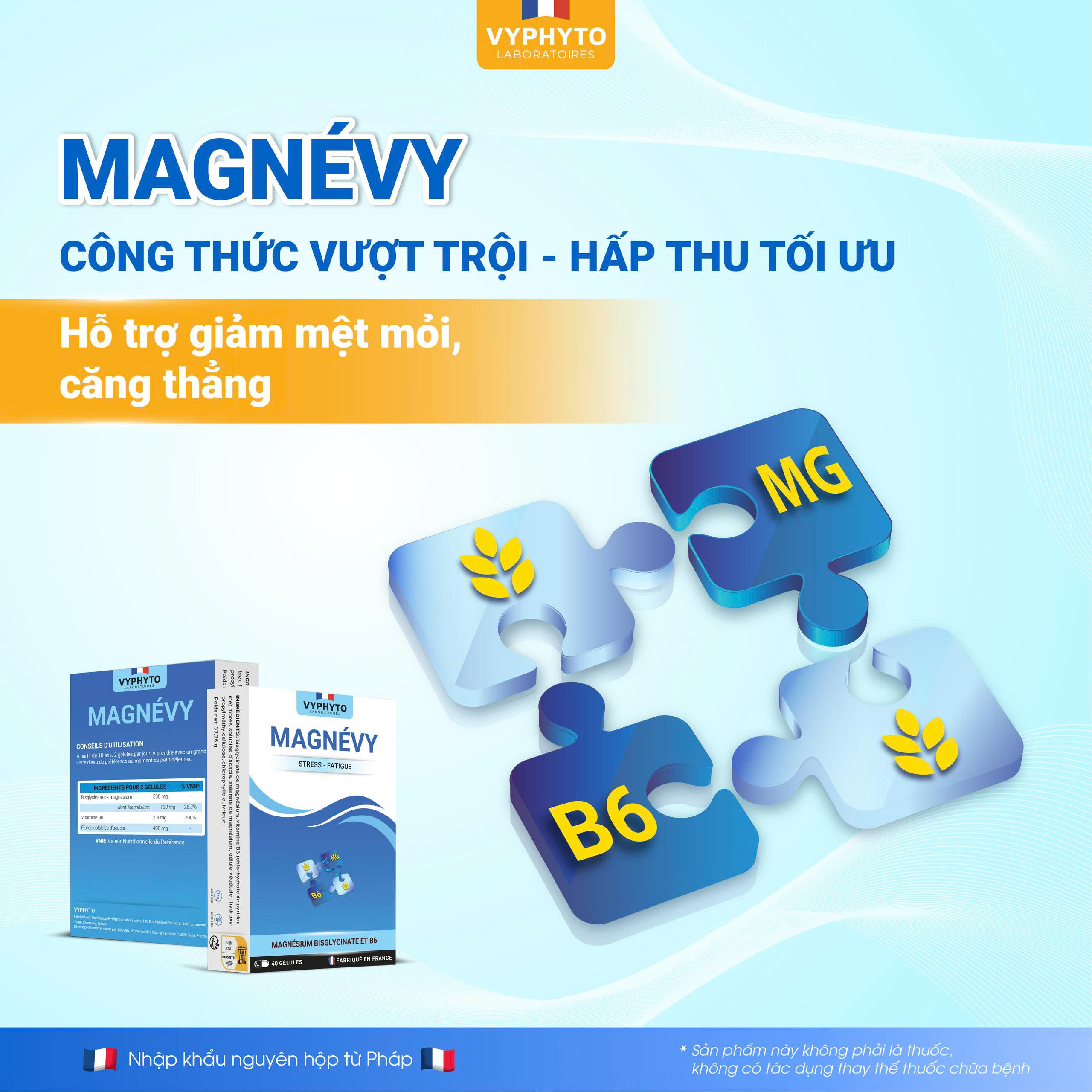 Thực phẩm bảo vệ sức khỏe MAGNÉVY hỗ trợ bổ sung magie và vitamin B6 cho cơ thể
