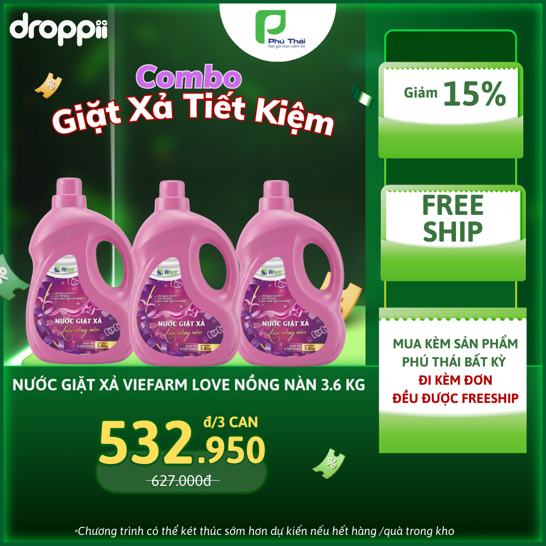 Nước giặt xả VIEFARM – Love Nồng Nàn 3,6kg