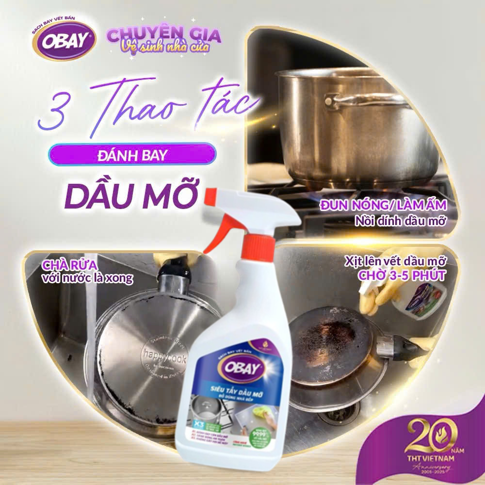 Siêu tẩy dầu mỡ Obay 450ml (tẩy hút mùi nhà bếp, bếp gas, đáy xoong, mặt bếp…)