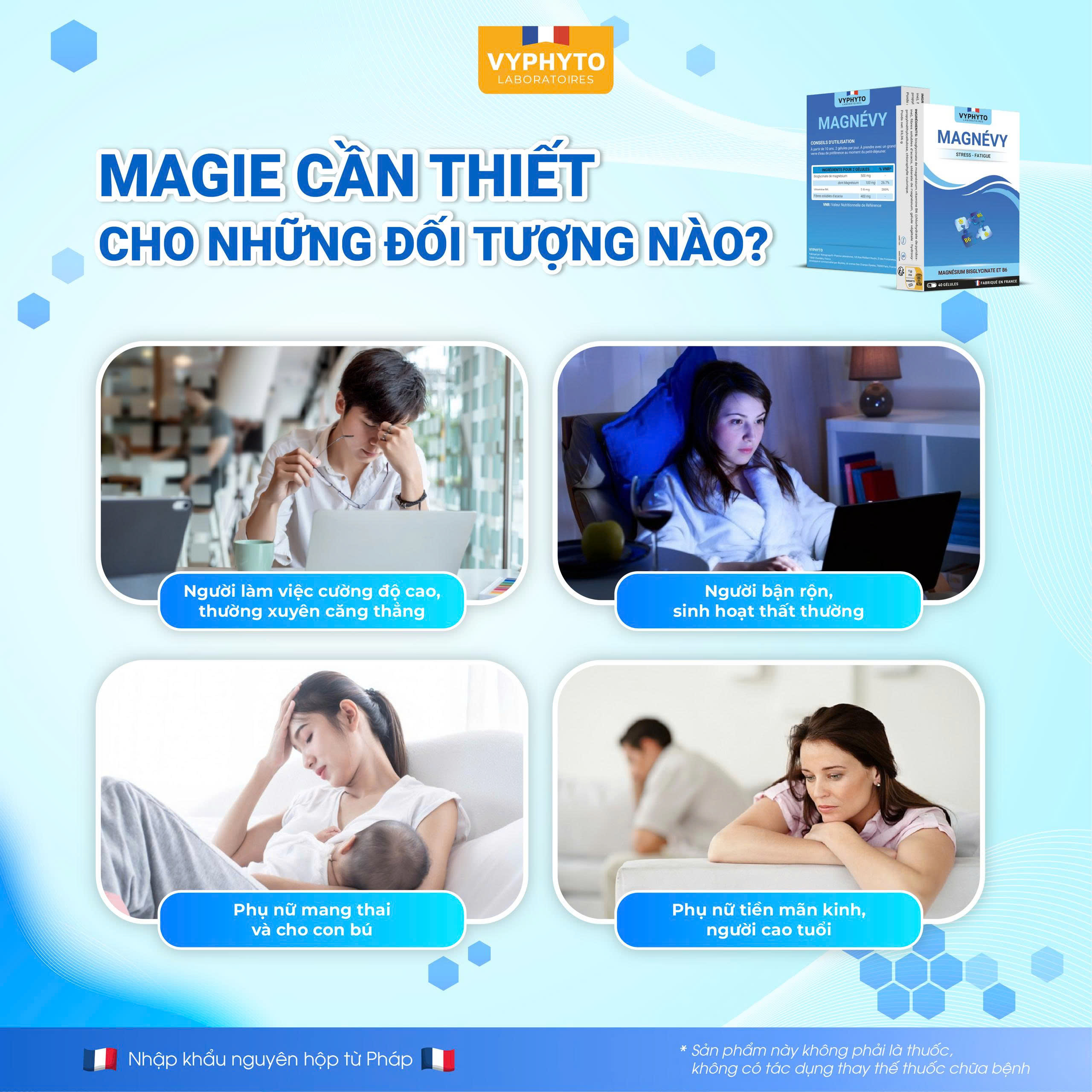 Thực phẩm bảo vệ sức khỏe MAGNÉVY hỗ trợ bổ sung magie và vitamin B6 cho cơ thể