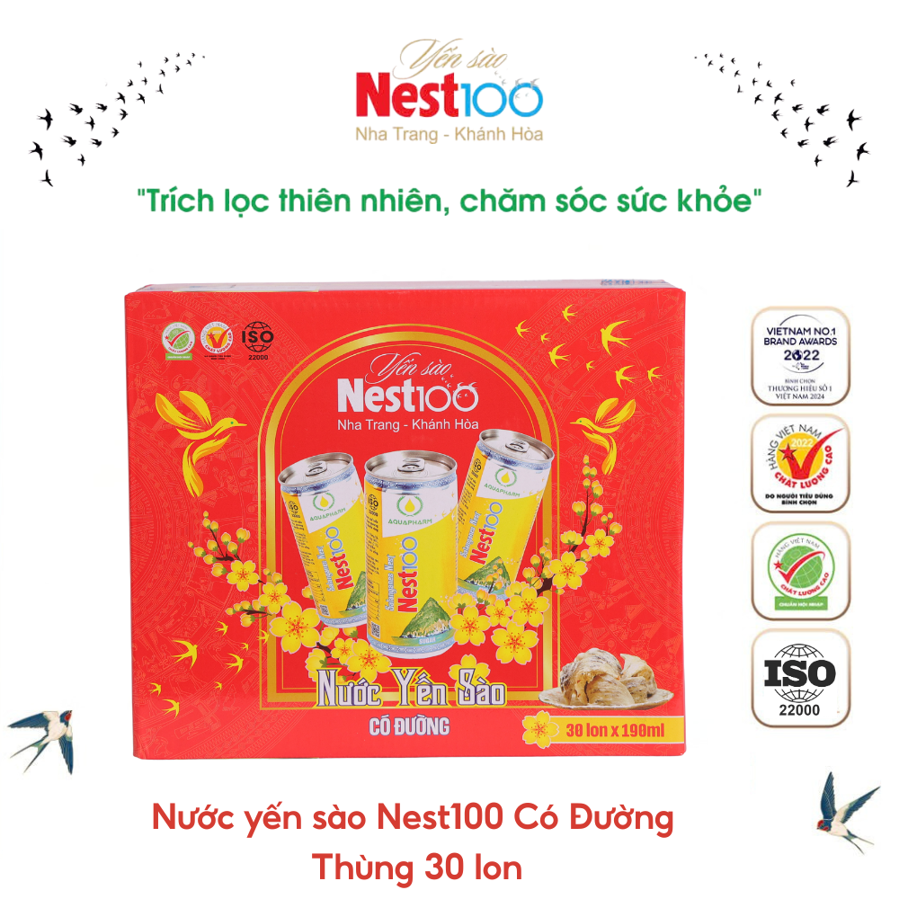 Nước yến sào Nest100 có đường lon 190ml – Thùng 30 lon