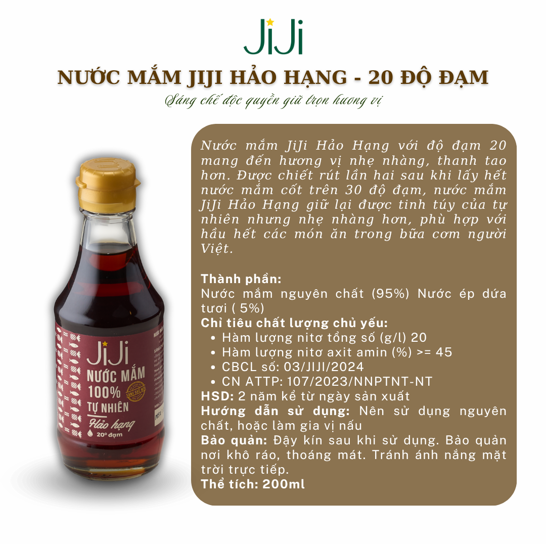 Set 3 chai Nước mắm tự nhiên JI JI Hảo hạng 20 đạm 200ml
