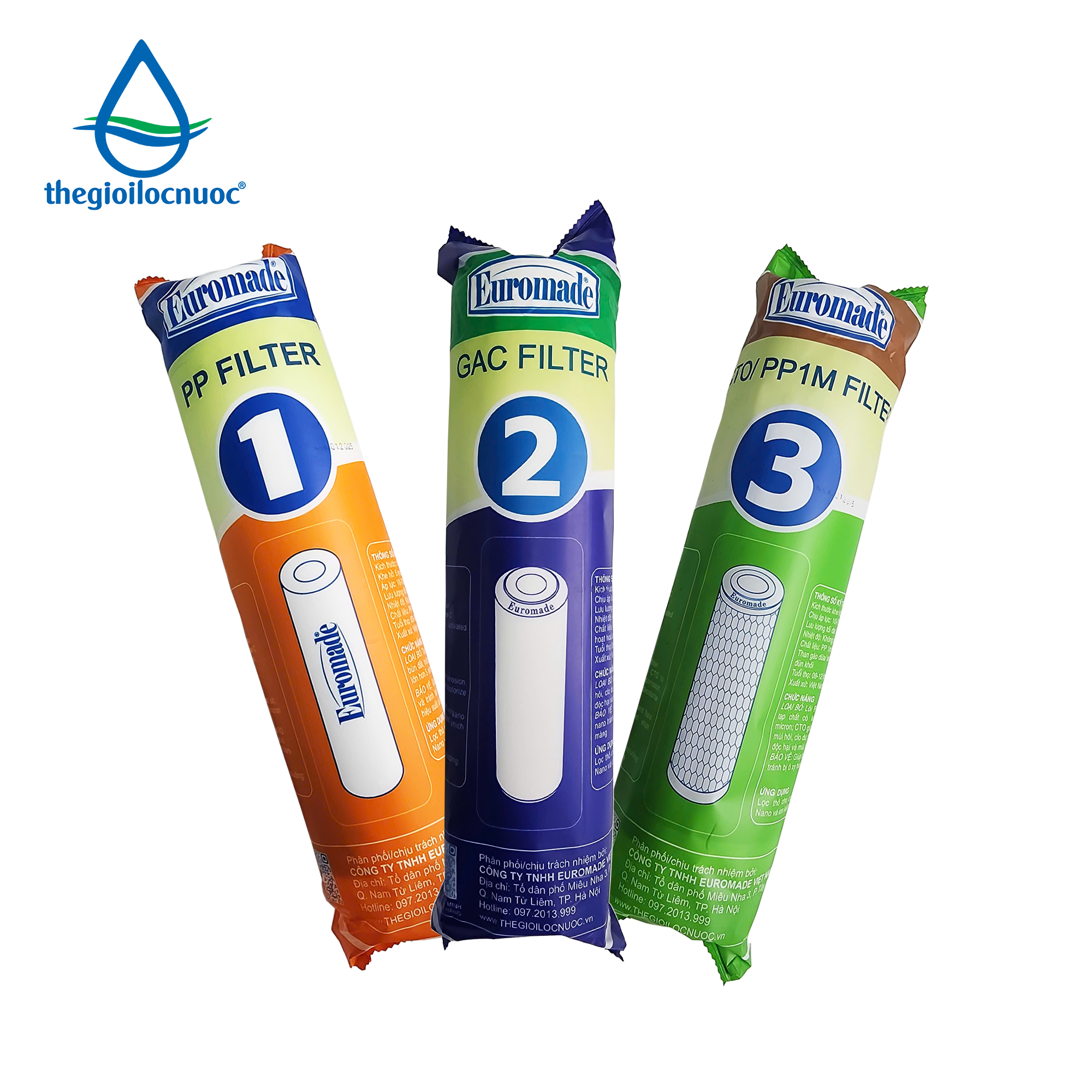 Bộ lõi lọc thô nhãn hiệu Euromade, combo 3 lõi (1,2,3), model: F-COMBO1-2-3