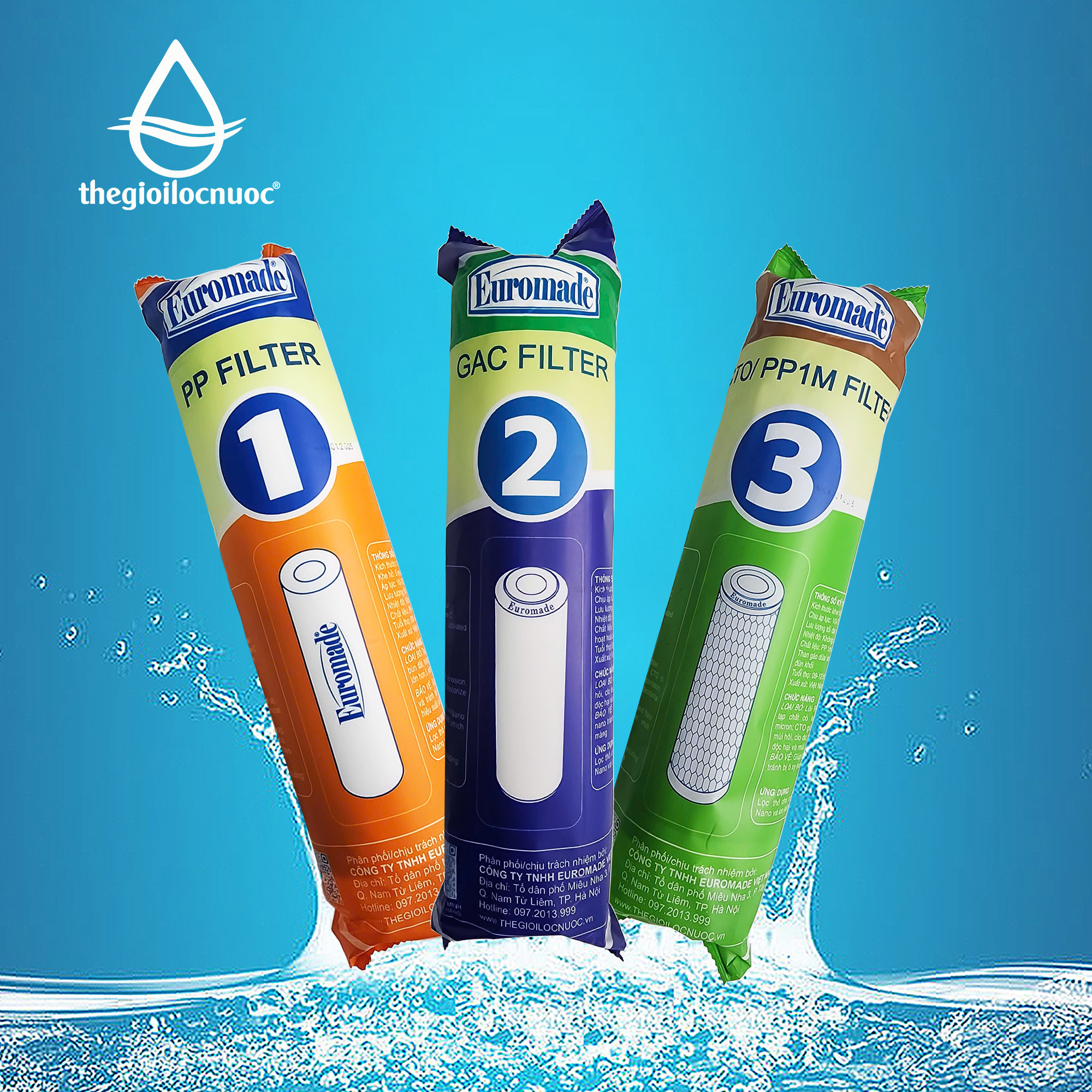 Bộ lõi lọc thô nhãn hiệu Euromade, combo 3 lõi (1,2,3), model: F-COMBO1-2-3