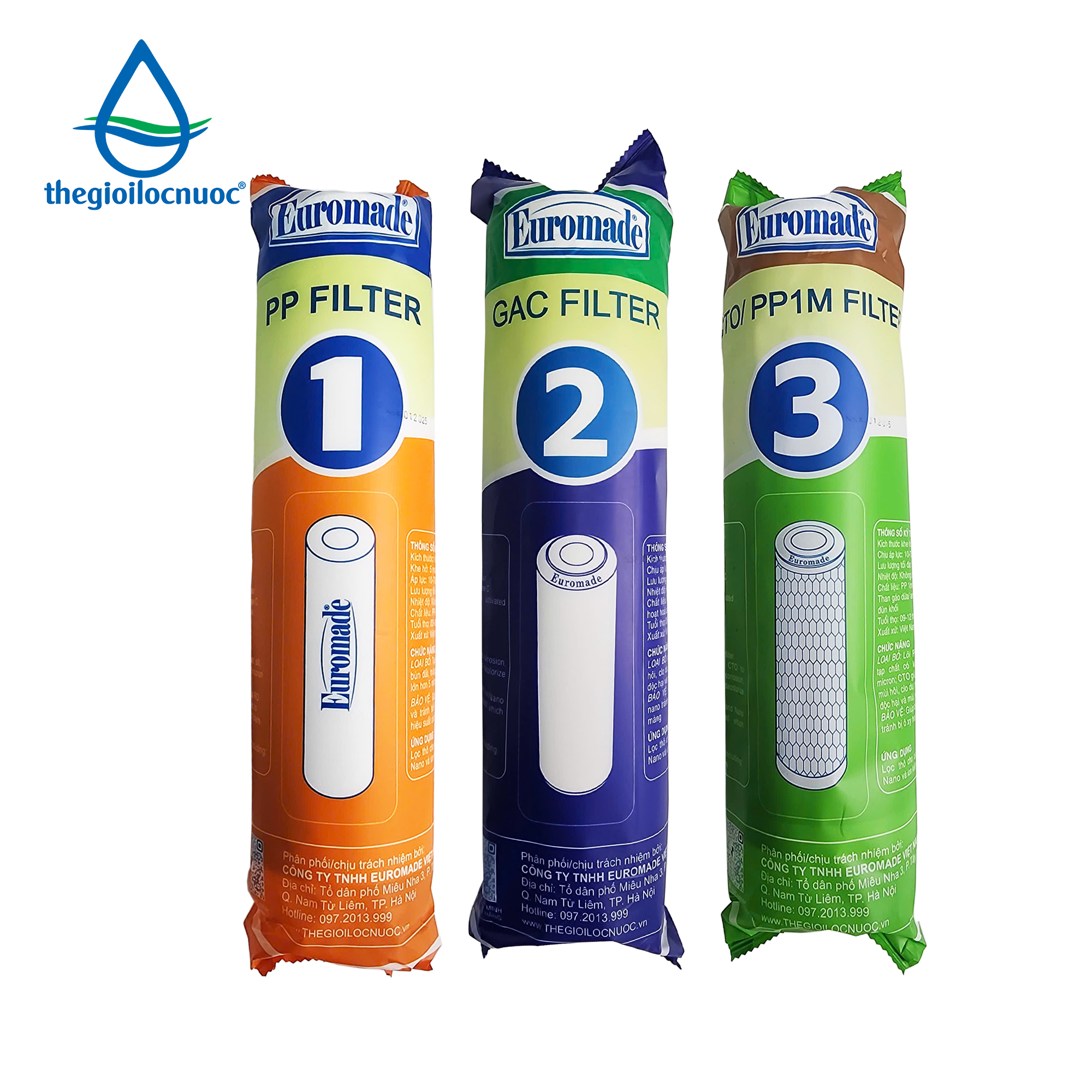 Bộ lõi lọc thô nhãn hiệu Euromade, combo 3 lõi (1,2,3), model: F-COMBO1-2-3