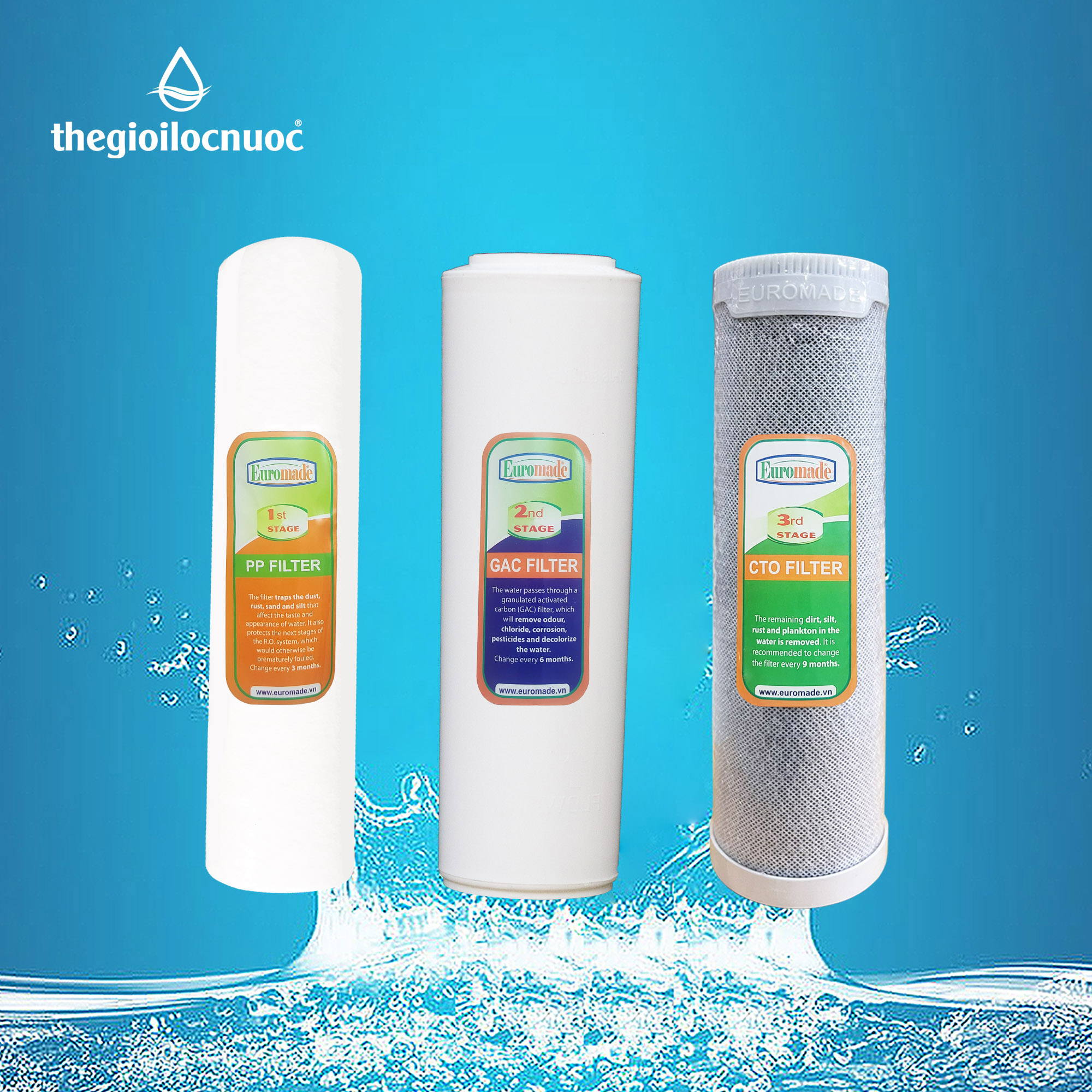 Bộ lõi lọc thô nhãn hiệu Euromade, combo 3 lõi (1,2,3), model: F-COMBO1-2-3