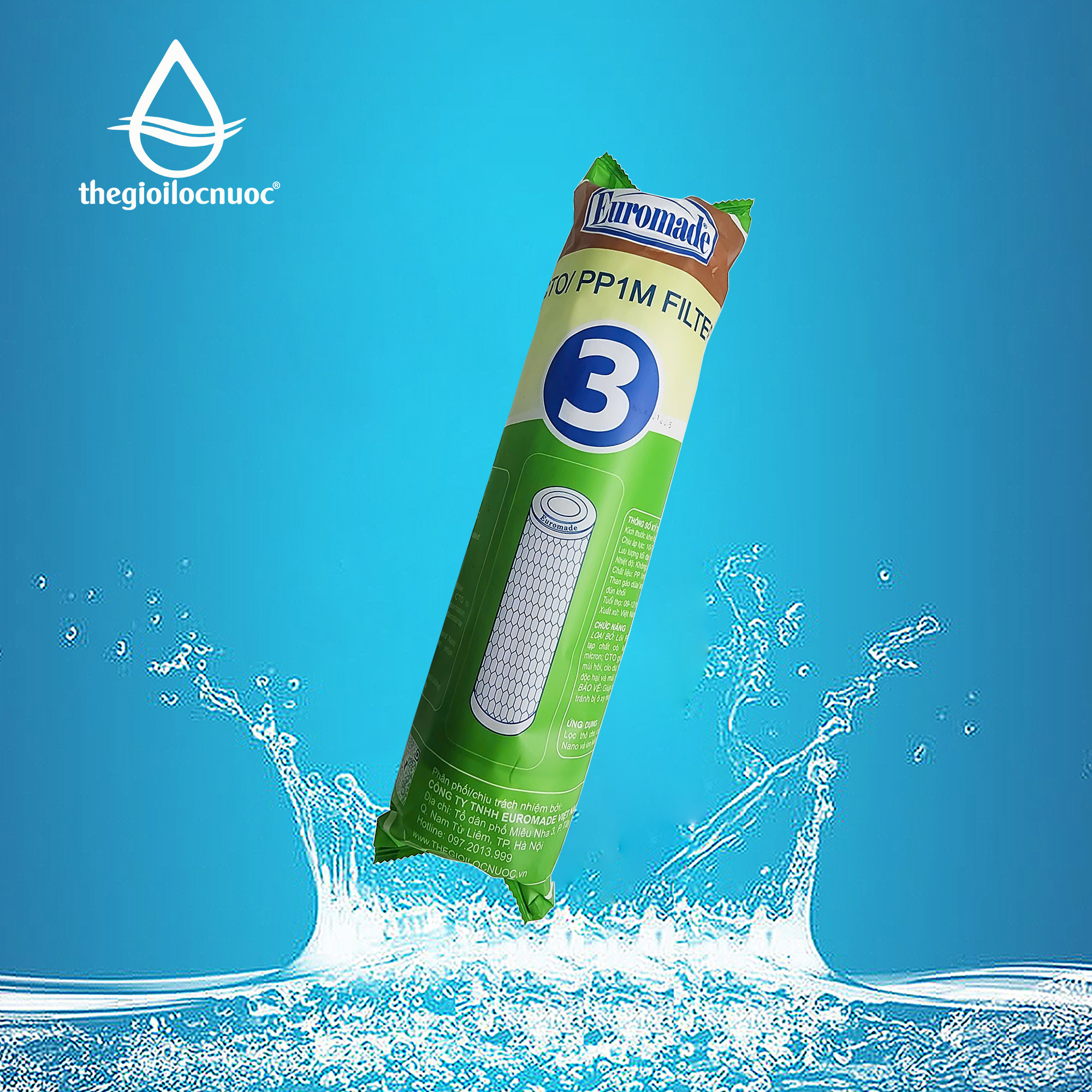 Lõi lọc 10″ CTO chứa than hoạt tính đùn khối (Lõi số 3), model: F-CTO10