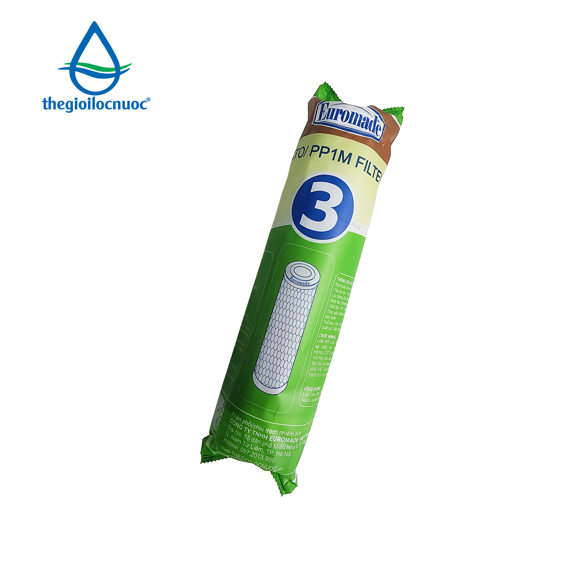 Lõi lọc 10″ CTO chứa than hoạt tính đùn khối (Lõi số 3), model: F-CTO10