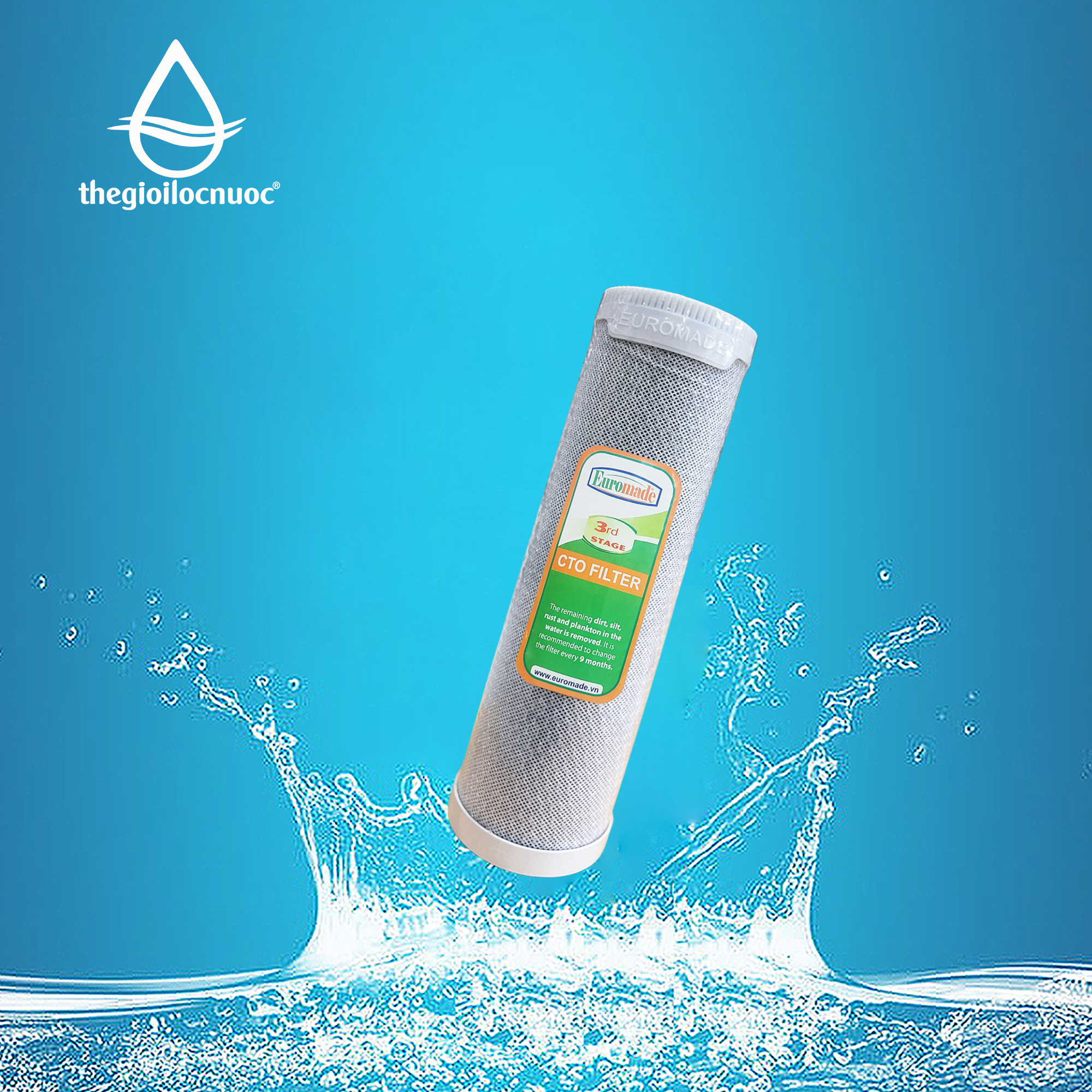 Lõi lọc 10″ CTO chứa than hoạt tính đùn khối (Lõi số 3), model: F-CTO10