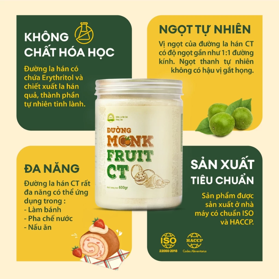 Đường ăn kiêng Monk Fruit CT (Hũ 600g)