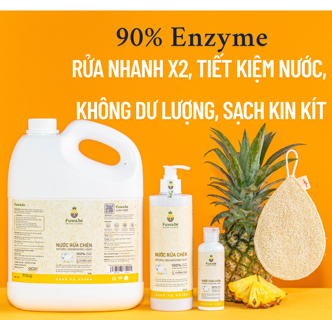 Nước rửa chén FUWA3E Enzyme sạch x2 không dư lượng 500ml