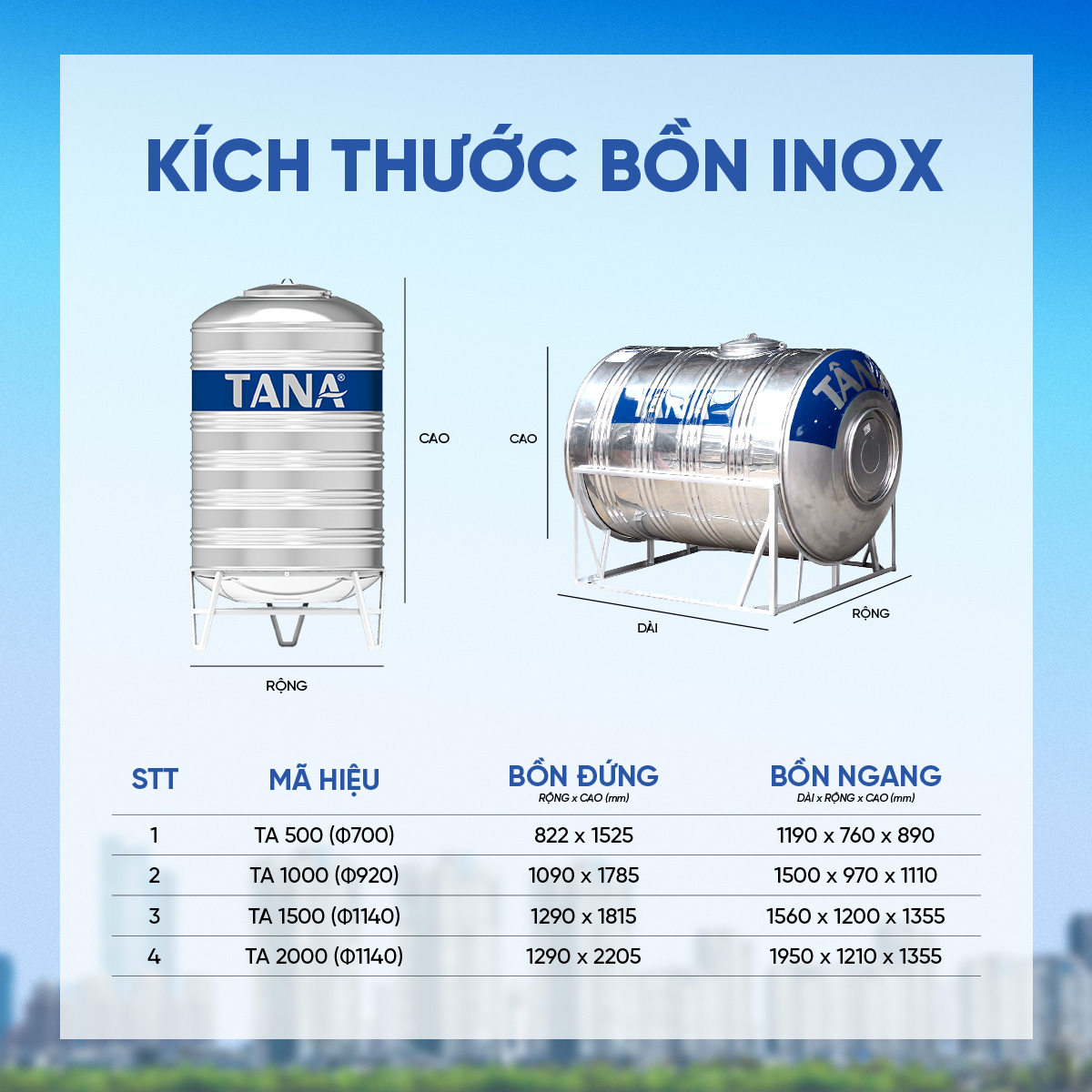 Bồn nước đứng Inox Tân Á 1.000L ĐK920 – Chỉ bán tại miền Bắc