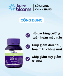 Viên uống hỗ trợ hoạt huyết HENRY BLOOMS Ginkgo & Brahmi 3000 tăng cường tuần hoàn máu não (hộp 60 viên)