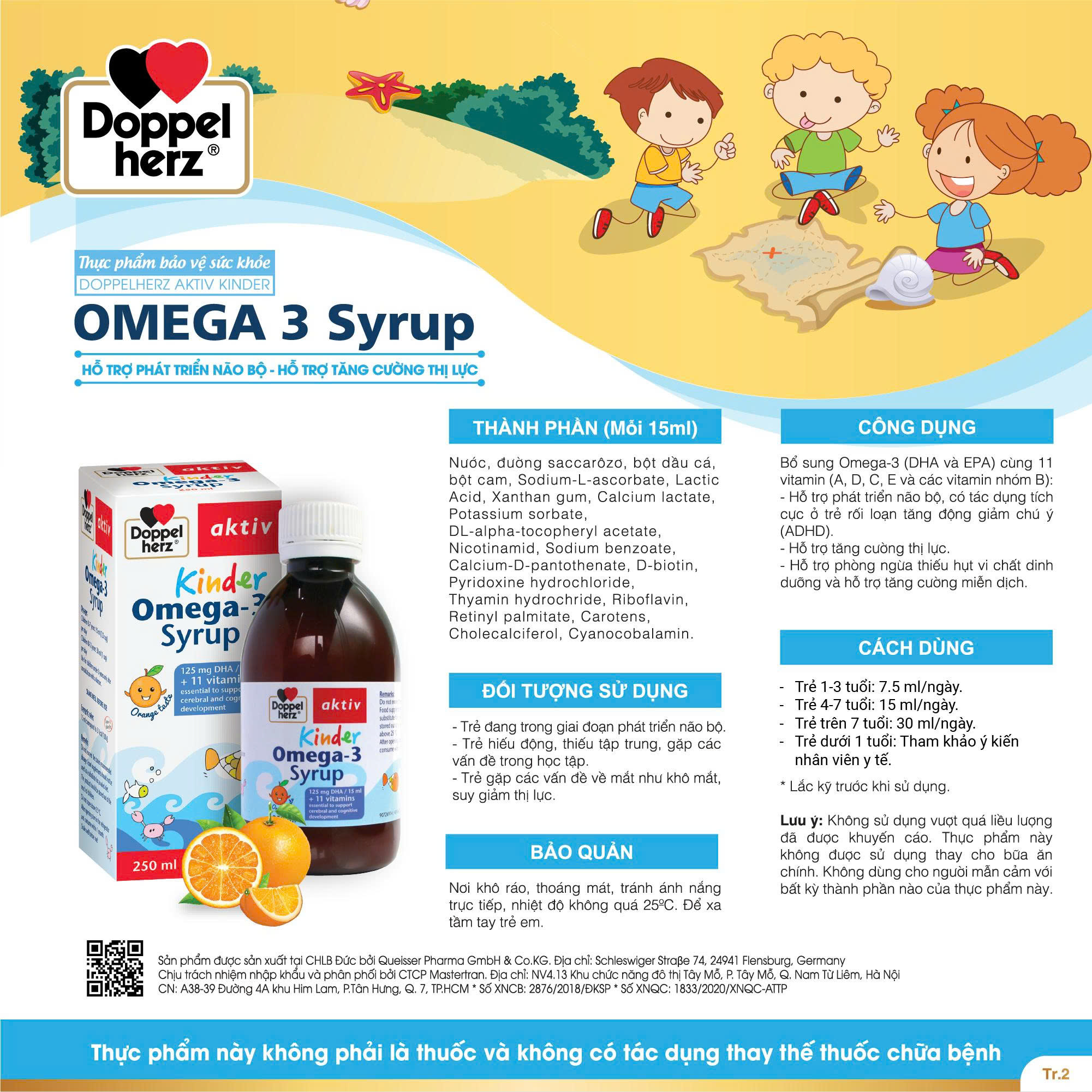 TPBVSK Doppelherz Aktiv Kinder Omega-3 Syrup hỗ trợ phát triển não bộ, thị lực