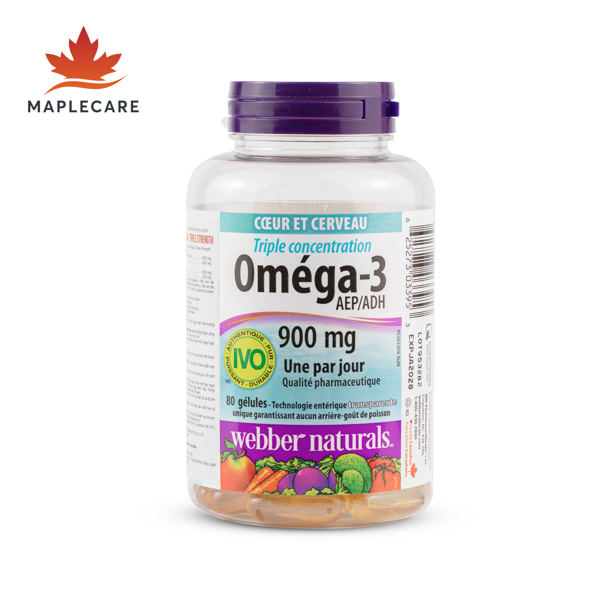Thực phẩm bảo vệ sức khoẻ WEBBER NATURALS Triple Strength Omega-3 900mg EPA/DHA (Hộp 80 viên)