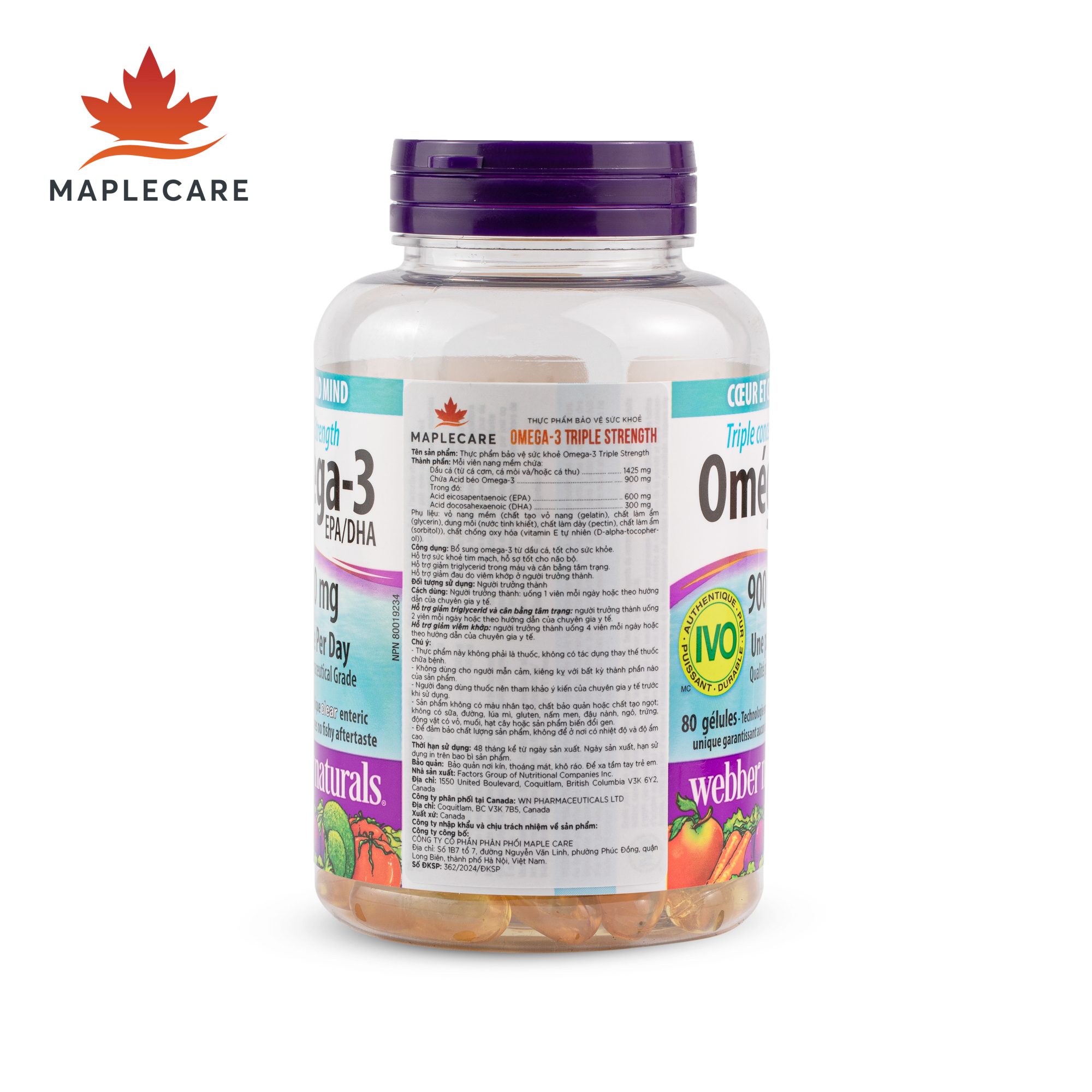 Thực phẩm bảo vệ sức khoẻ WEBBER NATURALS Triple Strength Omega-3 900mg EPA/DHA (Hộp 80 viên)