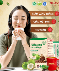 Cà phê dừa Cappuccino Collagen – Giúp tỉnh táo, đẹp da (20 gói x 18g)