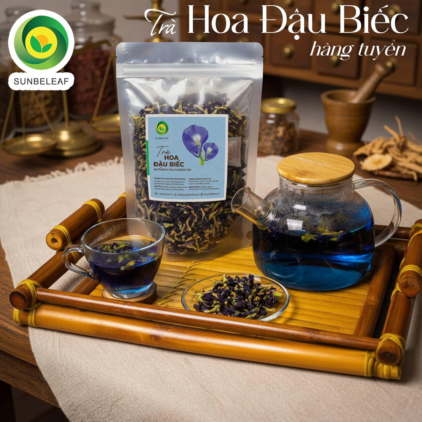 Trà Hoa Đậu Biếc Sunbeleaf – Hoa Khô Pha Trà Và Tạo Màu Thực Phẩm – Túi Zip 100g