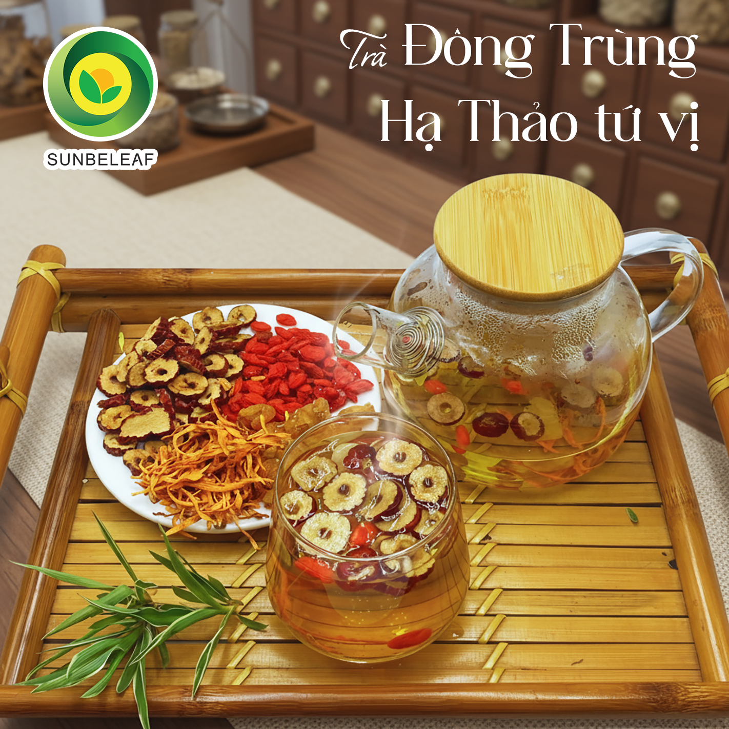 Trà Đông Trùng Hạ Thảo Tứ Vị Sunbeleaf – Duy Trì Sinh Lực, Nuôi Dưỡng Cơ Thể Từ Bên Trong – Túi Zip 20 Gói