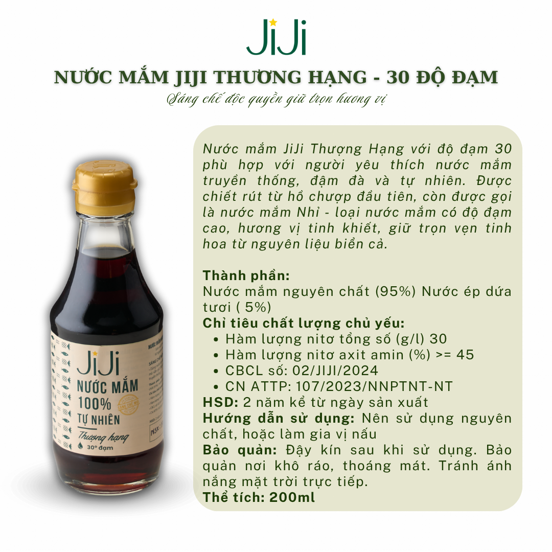 Nước mắm tự nhiên JI JI Thượng hạng 30 đạm 200ml