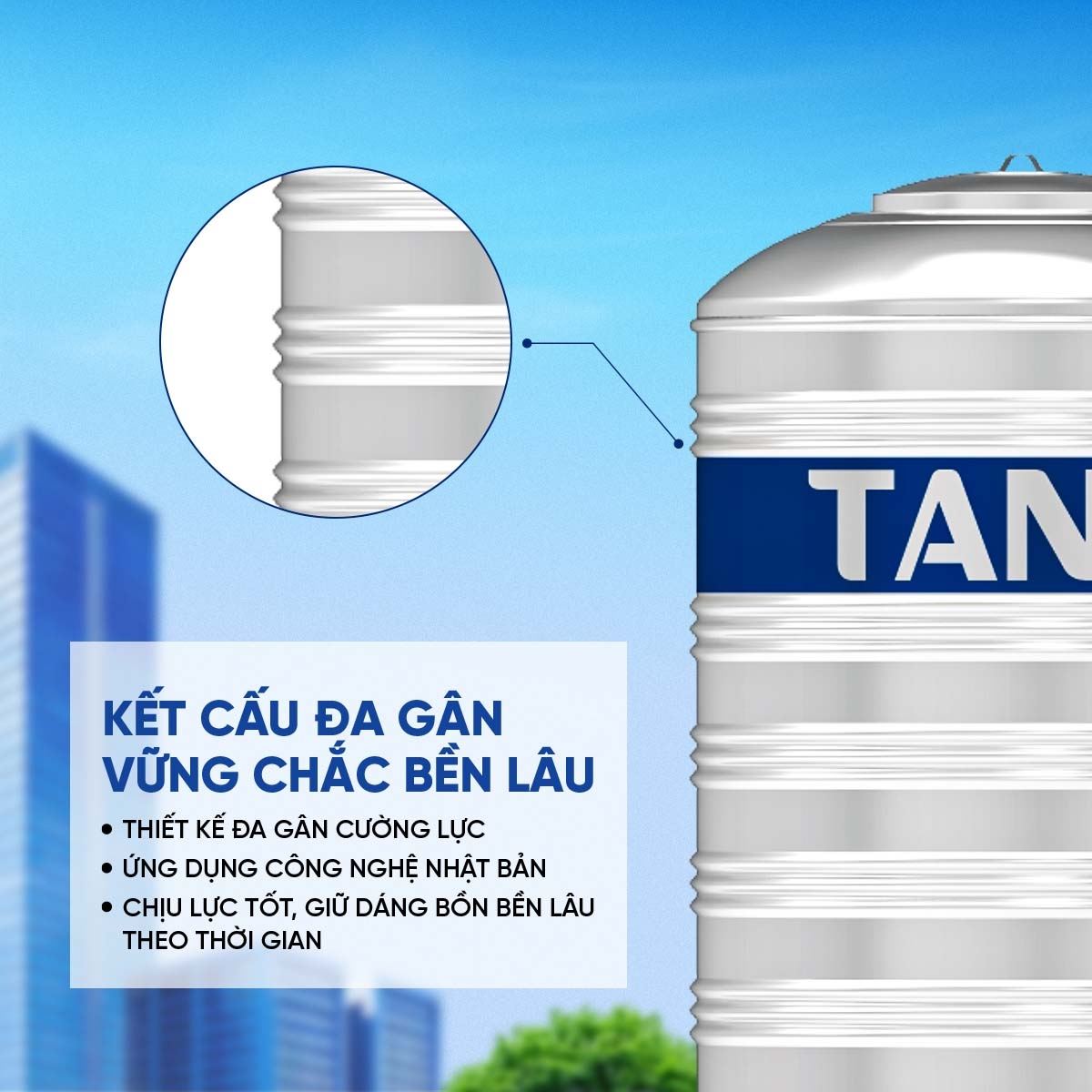 Bồn nước đứng Inox Tân Á 2.000L ĐK1140 – Chỉ bán tại miền Bắc