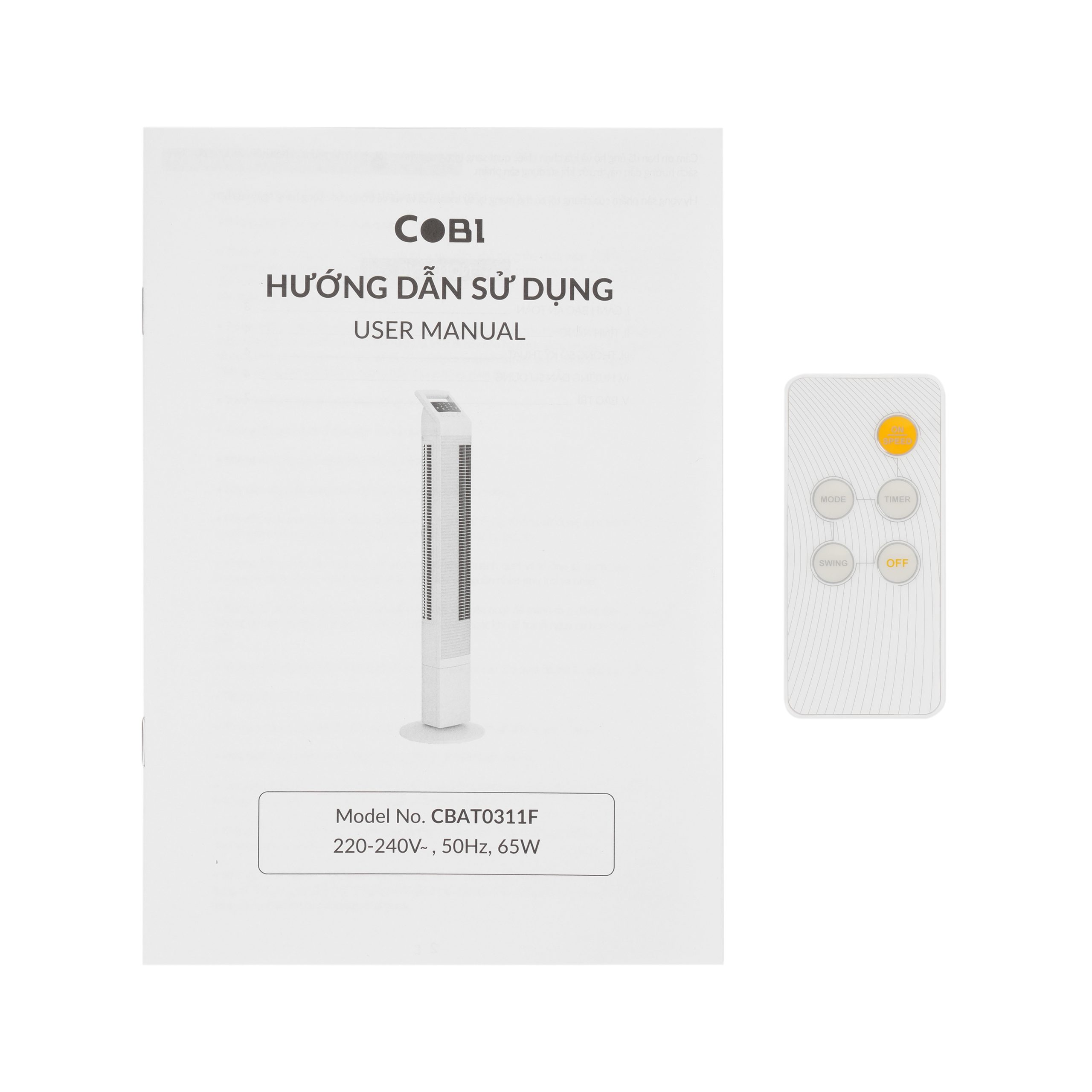 Quạt tháp Anion 44″ COBI – Màu trắng, làm mát nhanh, Thiết kế hiện đại, phân bổ gió đều_341733