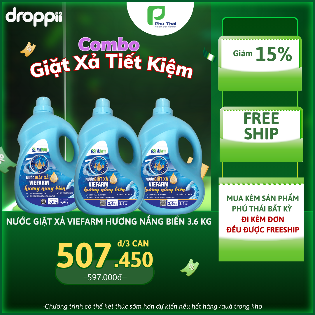 Nước giặt xả hương nắng biển VIEFARM 3,6kg