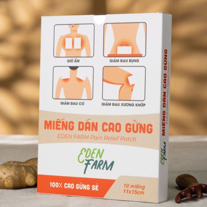 Miếng dán cao gừng Eden Farm – Giảm đau mỏi xương khớp cổ vai gáy – Hộp 10 miếng 11x15cm