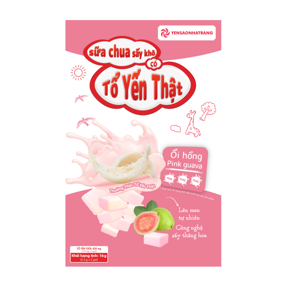 Sữa chua sấy khô có tổ yến thật – Vị ổi hồng (Hộp 5 gói)