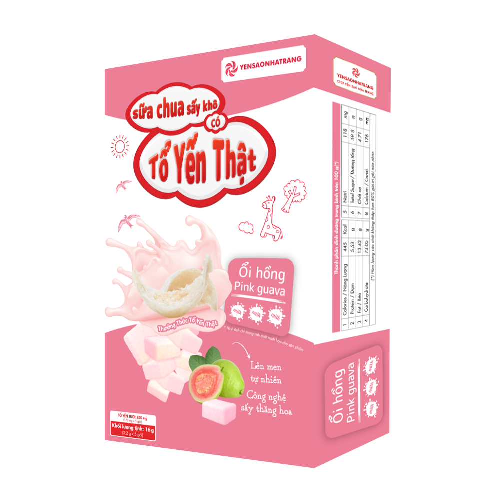 Sữa chua sấy khô có tổ yến thật – Vị ổi hồng (Hộp 5 gói)