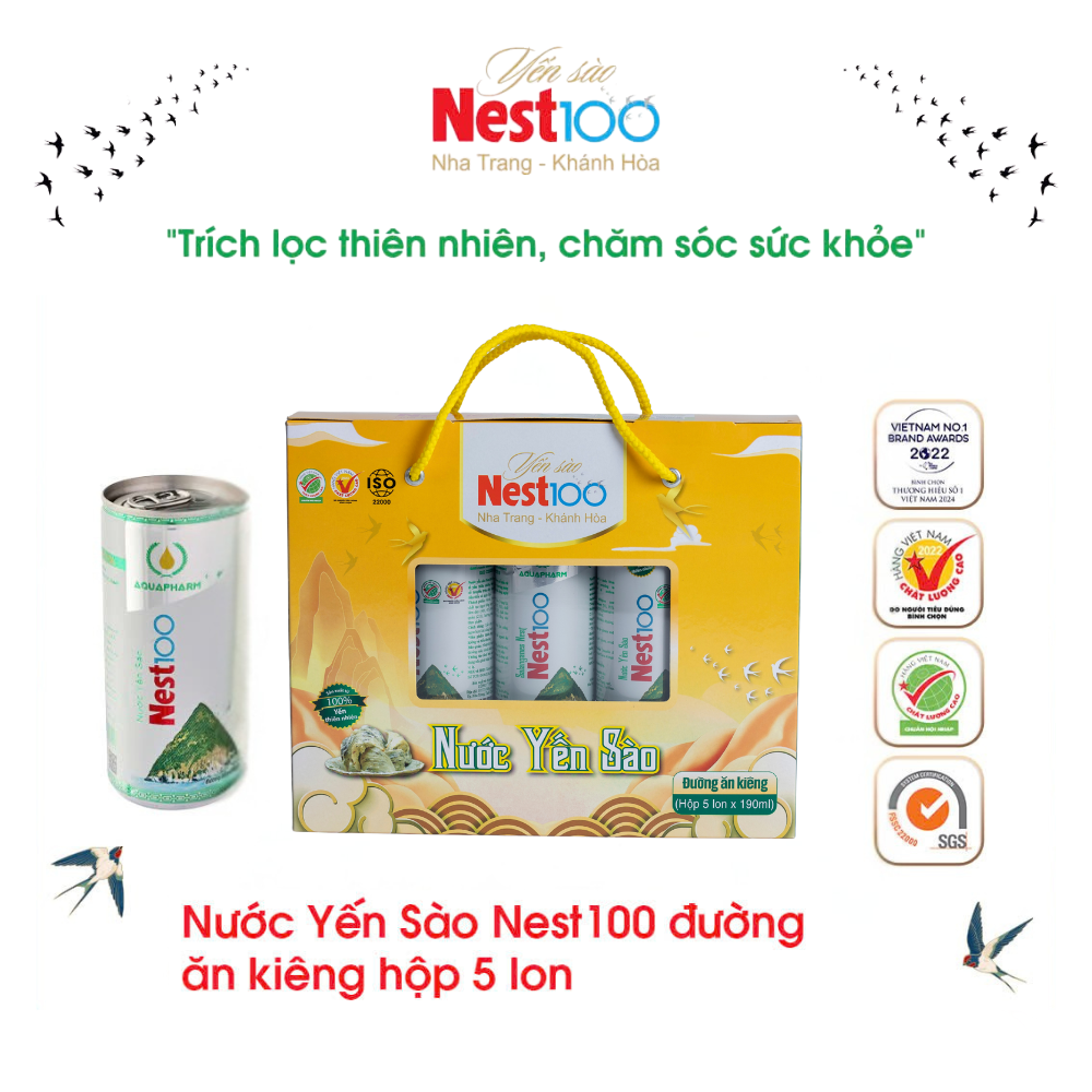 Nước yến sào Nest100 đường ăn kiêng Hộp 5 lon