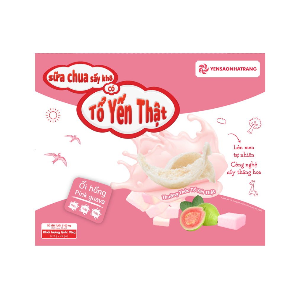 Sữa chua sấy khô có tổ yến thật – Vị ổi hồng (Hộp 30 gói)