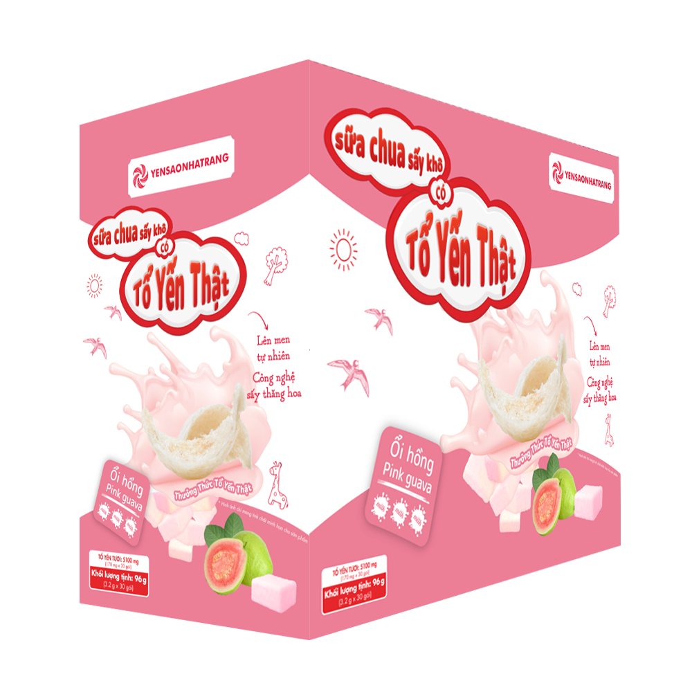 Sữa chua sấy khô có tổ yến thật – Vị ổi hồng (Hộp 30 gói)