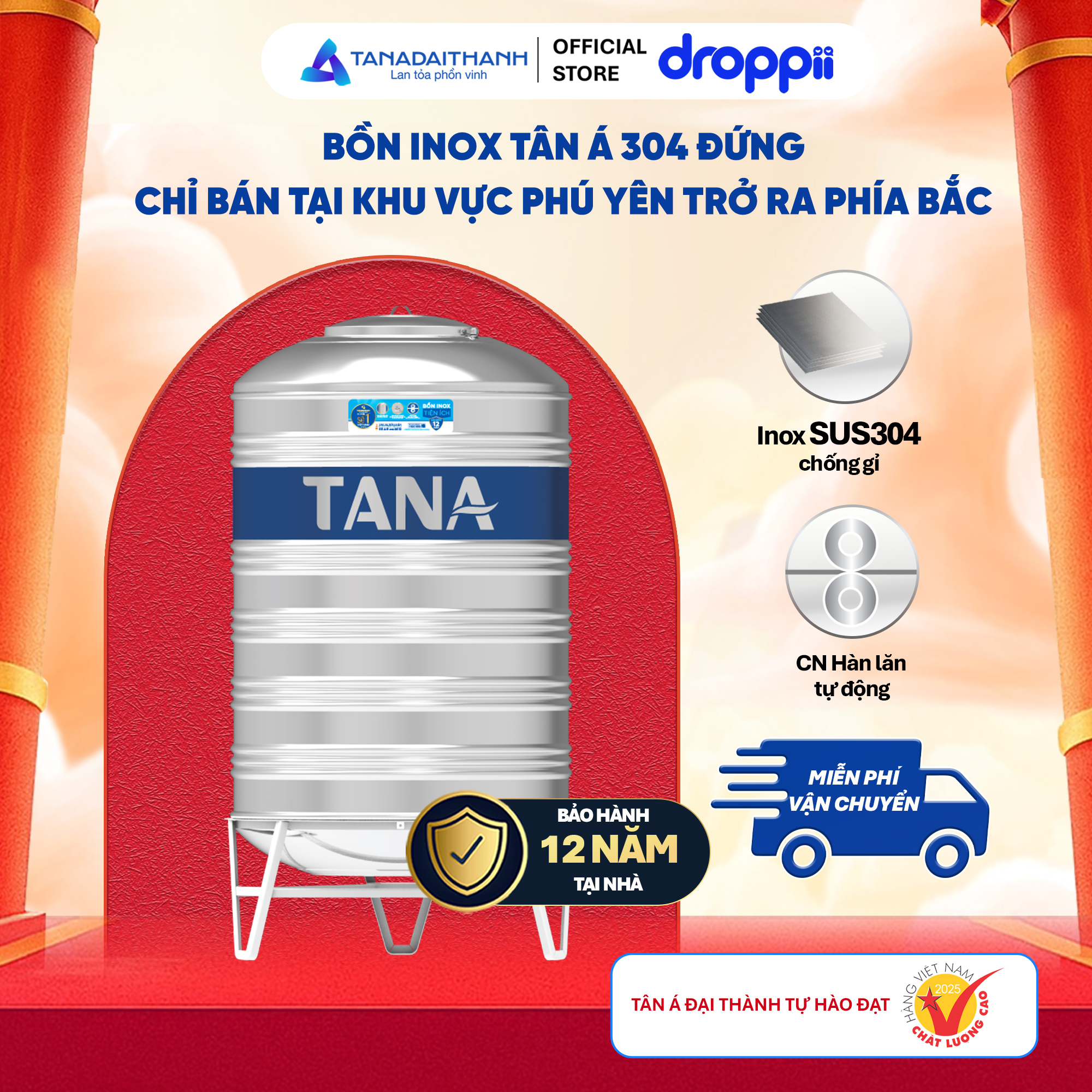 Bồn nước Inox Tân Á 500D ĐK700 – Chỉ bán tại miền Bắc