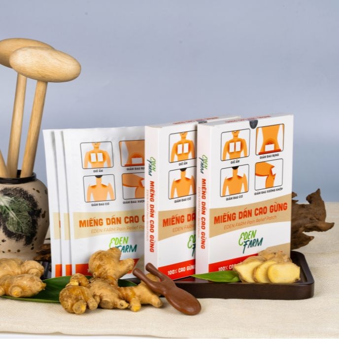 Miếng dán cao gừng Eden Farm – Giảm đau mỏi xương khớp cổ vai gáy – Hộp 10 miếng 11x15cm