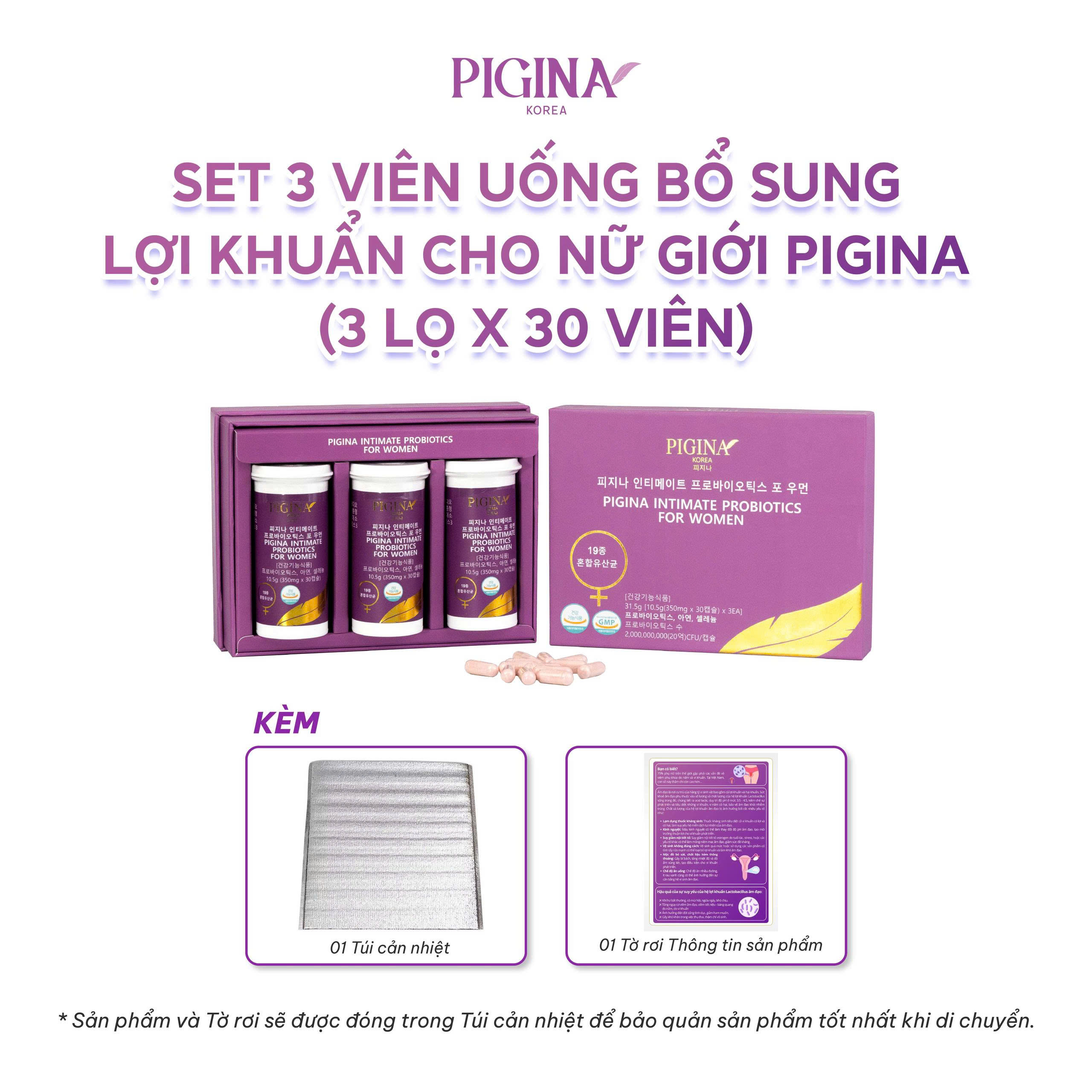 Set 3 viên uống bổ sung lợi khuẩn cho Nữ giới Pigina (3 lọ x 30 viên)
