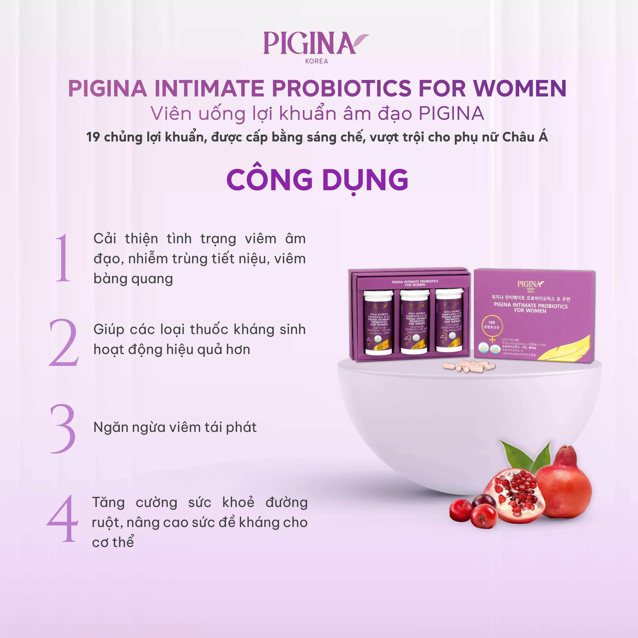 Set 3 viên uống bổ sung lợi khuẩn cho Nữ giới Pigina (3 lọ x 30 viên)