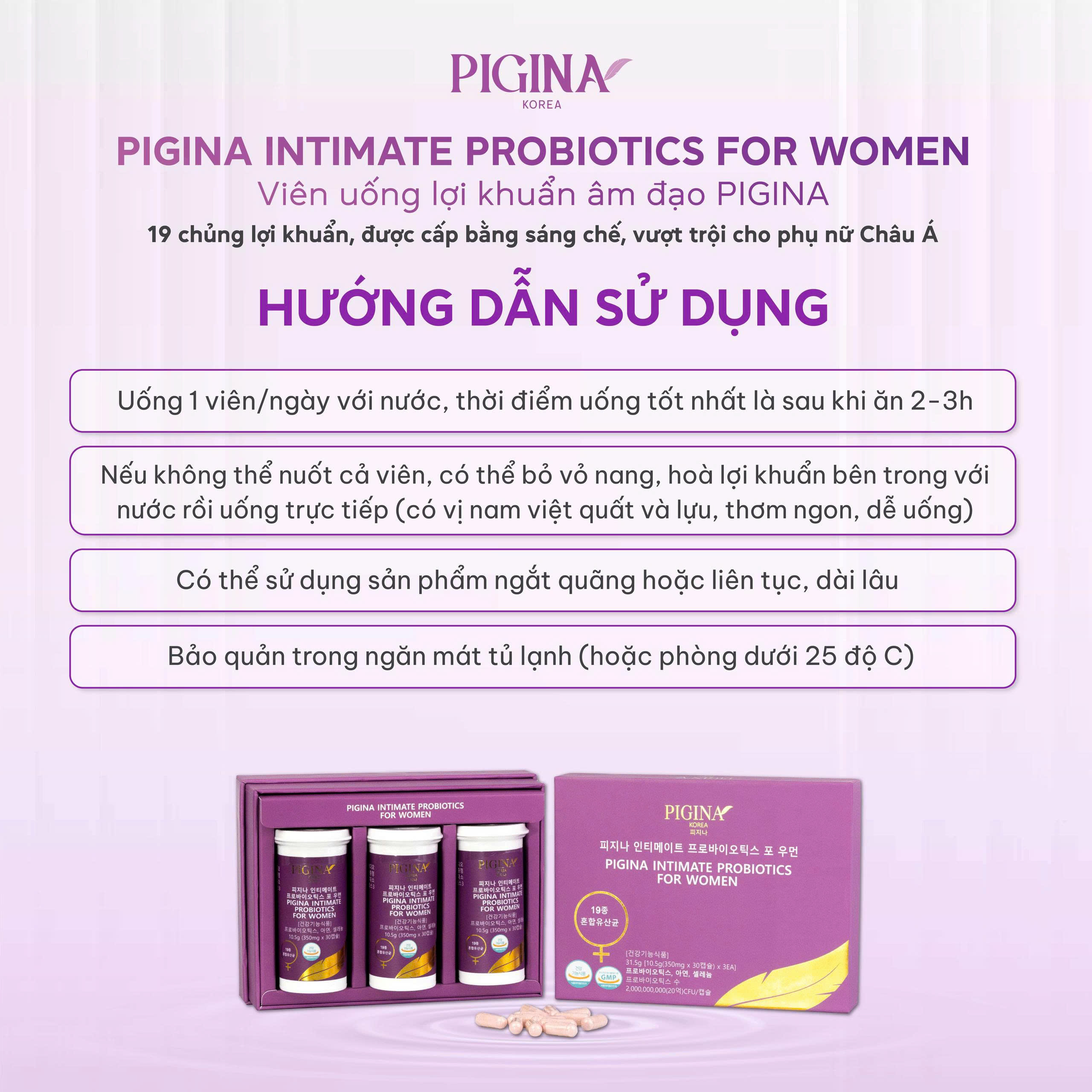 Set 3 viên uống bổ sung lợi khuẩn cho Nữ giới Pigina (3 lọ x 30 viên)