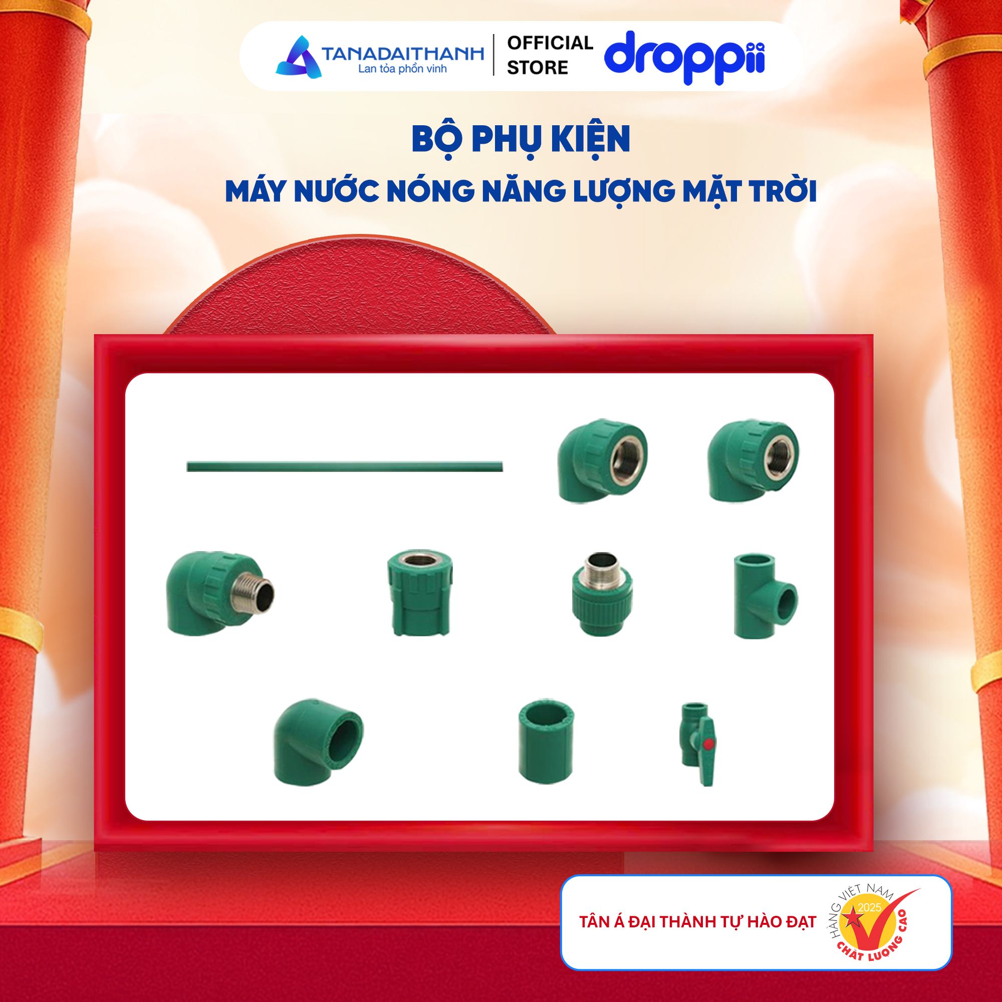 Bộ tặng phẩm năng lượng mặt trời – phụ kiện PPR phi 25 (10 món)_ 3 cút