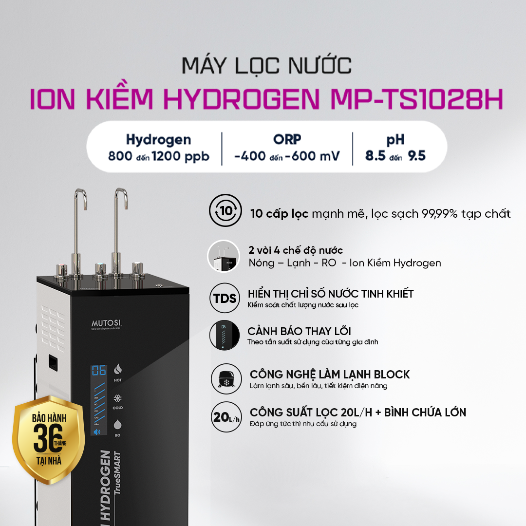 Máy lọc nước Ion Kiềm Hydrogen Nóng Lạnh Nguội Truesmart MP-TS1028H