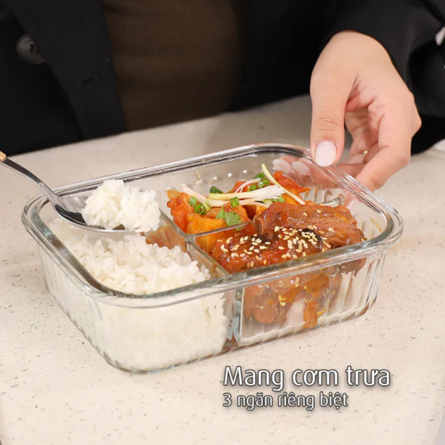 Hộp đựng thực phẩm thủy tinh 3 ngăn Wavelock V 1040ML_364371