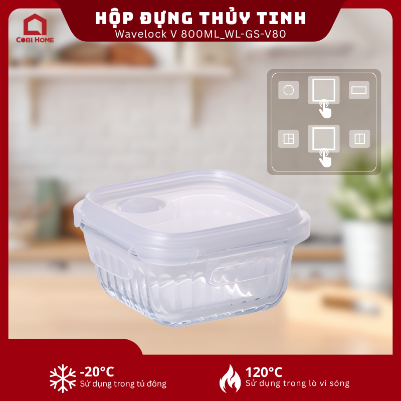 Hộp đựng thực phẩm thủy tinh Neoflam Wavelock V 800ML_364365