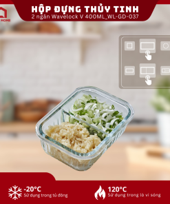 Hộp đựng thực phẩm thủy tinh 2 ngăn Neoflam Wavelock V 400ml_364369