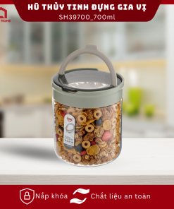 Hũ thủy tinh đựng gia vị, thực phẩm có nắp khóa an toàn, màu ngẫu nhiên 700ml_364385