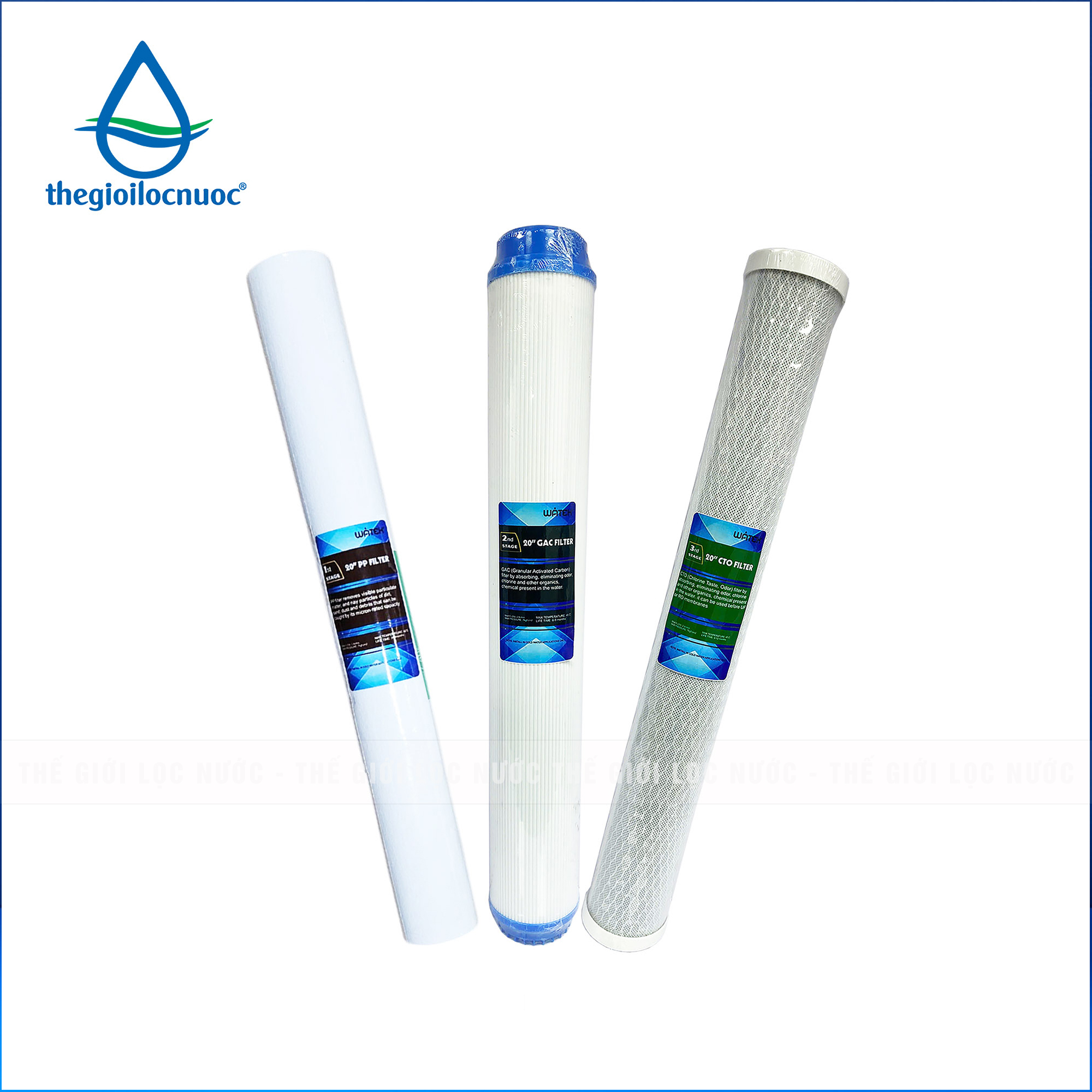 Combo 3 lõi lọc thô 1-2-3 kích thước 20 inch dùng cho máy lọc nước bán công nghiệp Watek